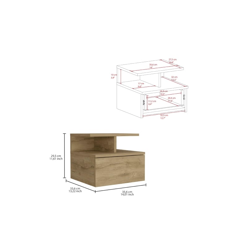 Pemberly Row Contemporary Floating Nightstand Engineered Wood Macadamia