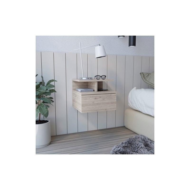 Pemberly Row Contemporary Floating Nightstand Engineered Wood Light Gray