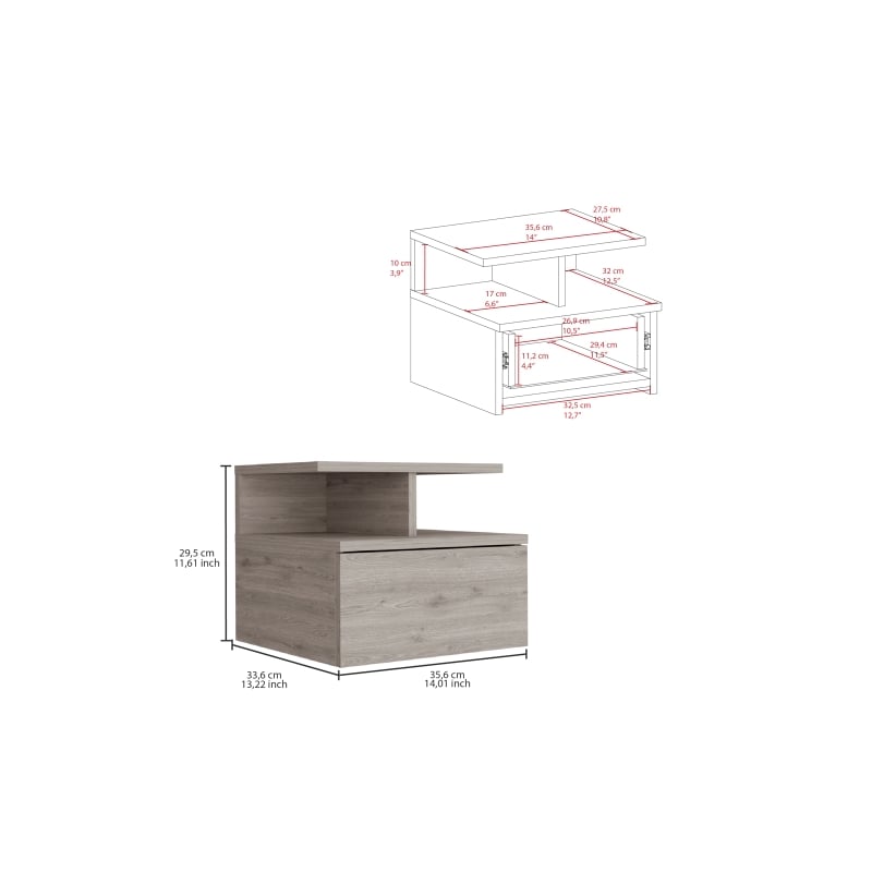 Pemberly Row Contemporary Floating Nightstand Engineered Wood Light Gray