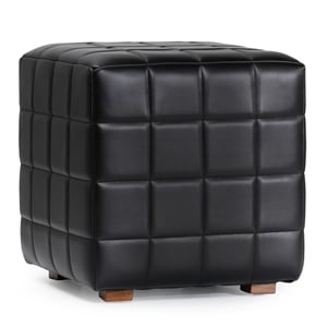 Pemberly Row 18&quot Black Square Tufted Top Grain Leather Ottoman