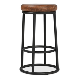 Pemberly Row 24&quot Pine Wood Counter Stool in Mahogany Brown and Black