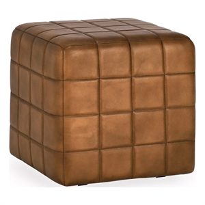 Pemberly Row 18&quot Leather Ottoman - Camel Brown Geometric Cube Design