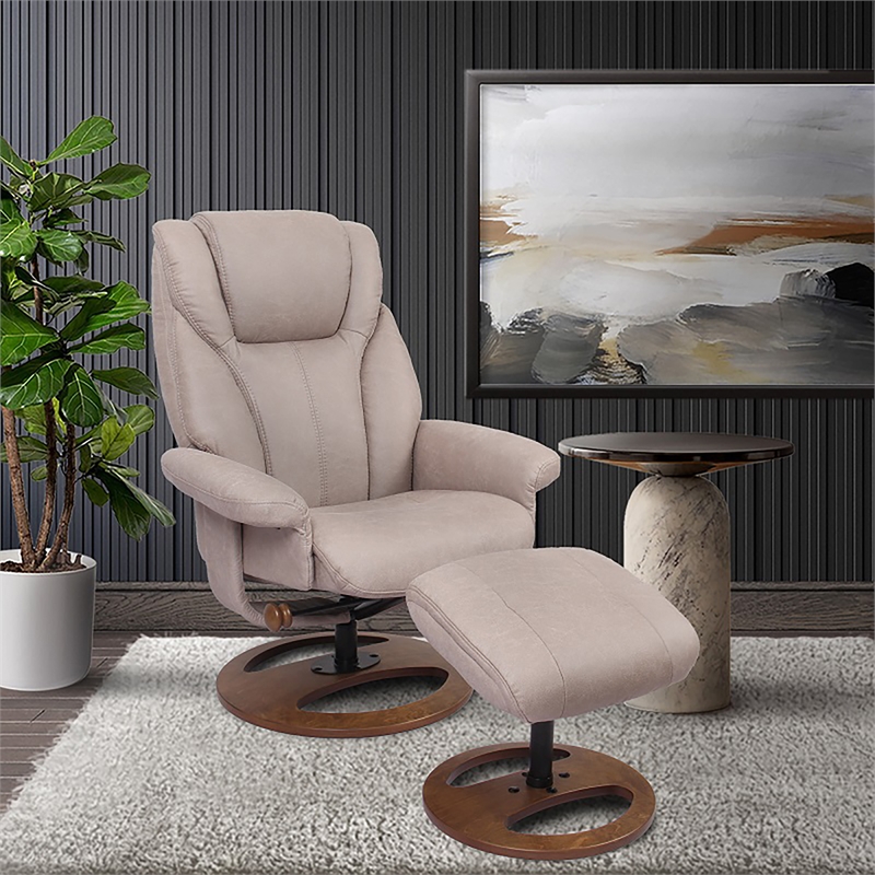 Pemberly Row Ergonomics Swivel Recliner with Matching Ottoman in Taupe