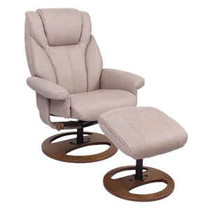 Pemberly Row Ergonomics Swivel Recliner with Matching Ottoman in Taupe