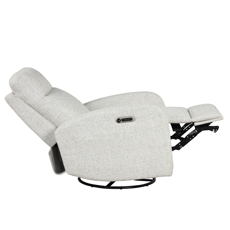 Pemberly Row Contemporary Fabric Power Swivel Glider Recliner in Cream