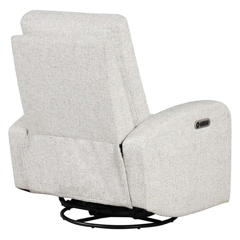 Pemberly Row Contemporary Fabric Power Swivel Glider Recliner in Cream