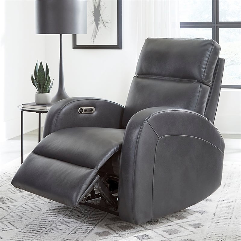 Pemberly Row Contemporary Polyester Power Glider Recliner in Pebble Gray