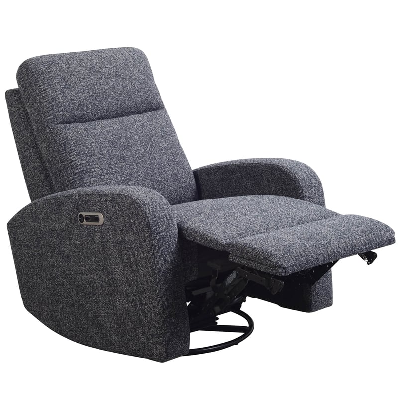 Pemberly Row Contemporary Fabric Power Swivel Glider Recliner in Black
