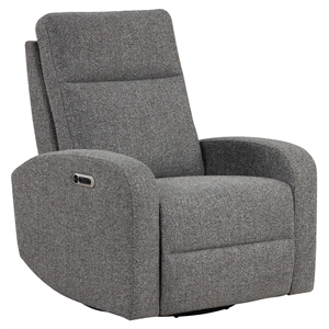 Pemberly Row Contemporary Leather Power Swivel Glider Recliner in Gray