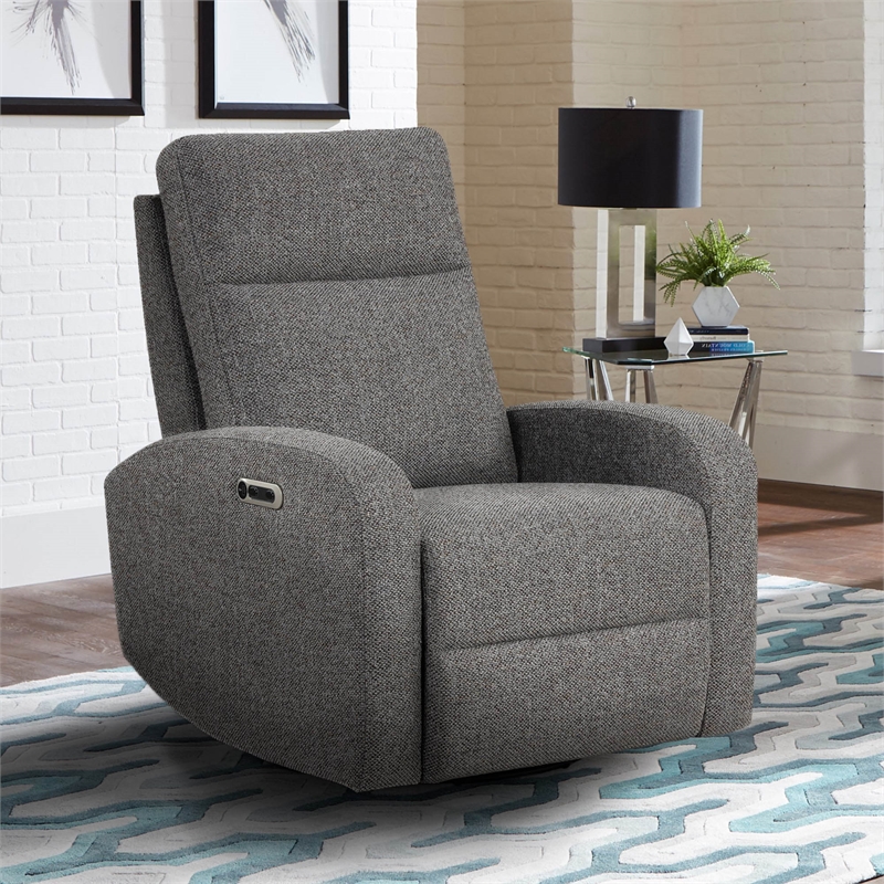 Pemberly Row Contemporary Leather Power Swivel Glider Recliner in Gray