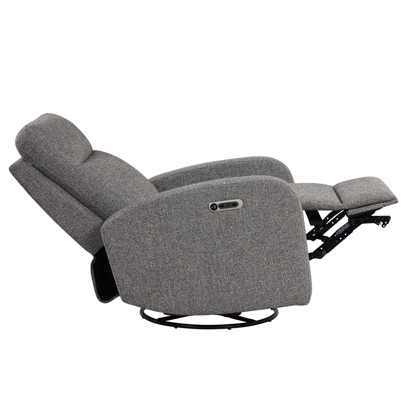 Pemberly Row Contemporary Leather Power Swivel Glider Recliner in Gray