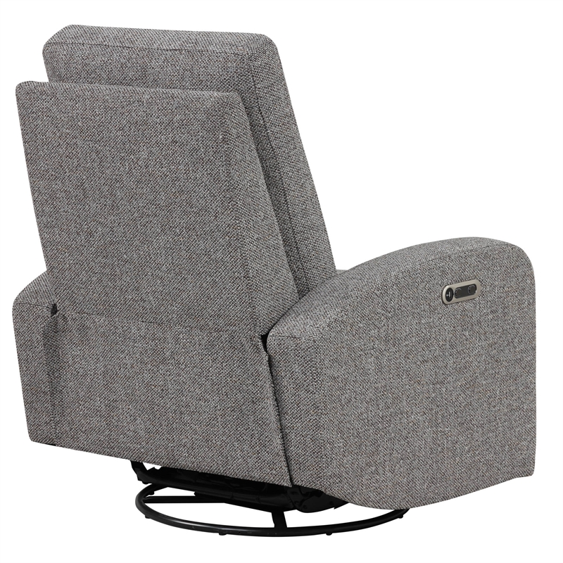 Pemberly Row Contemporary Leather Power Swivel Glider Recliner in Gray