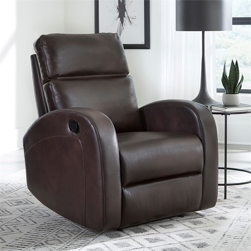 Pemberly Row Contemporary Polyester Manual Glider Recliner in Pebble Brown