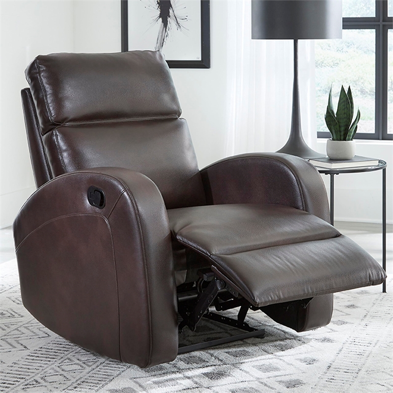 Pemberly Row Contemporary Polyester Manual Glider Recliner in Pebble Brown