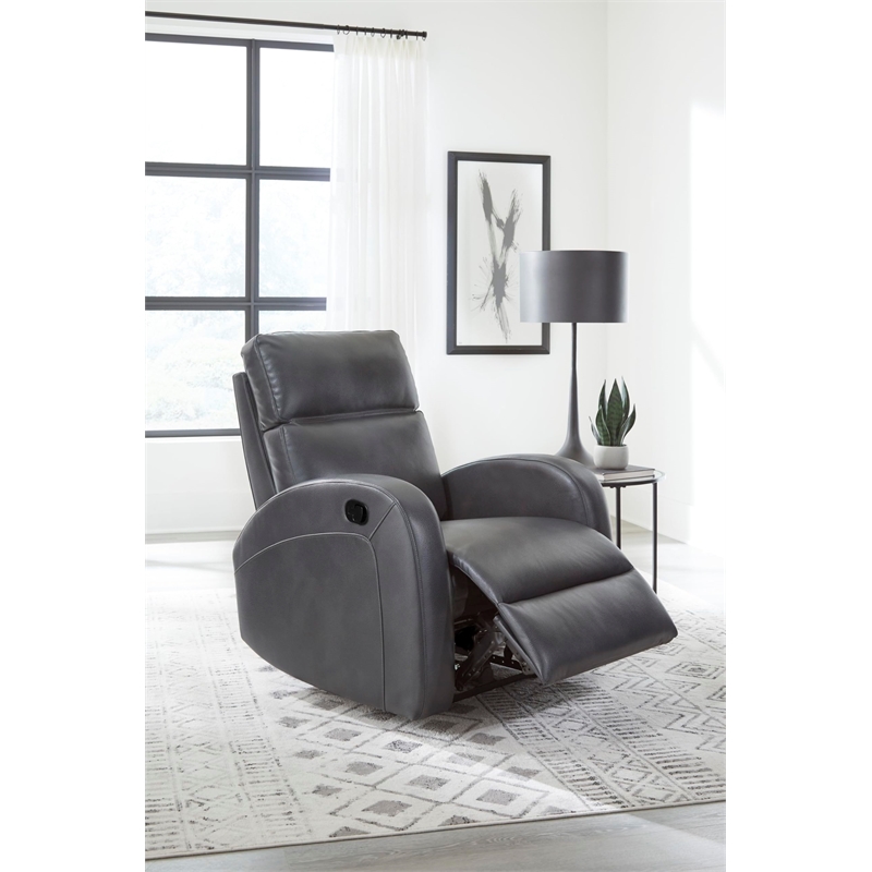 Pemberly Row Contemporary Polyester Manual Glider Recliner in Pebble Gray