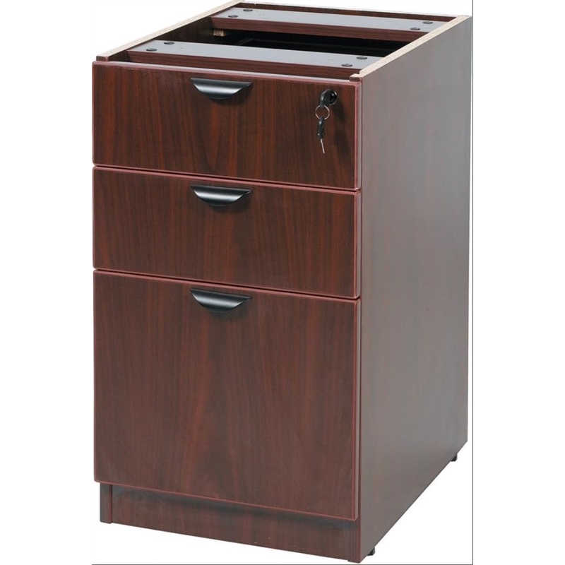 Pemberly Row Contemporary Desk and Credenza with 2 Pedestals in Mahogany