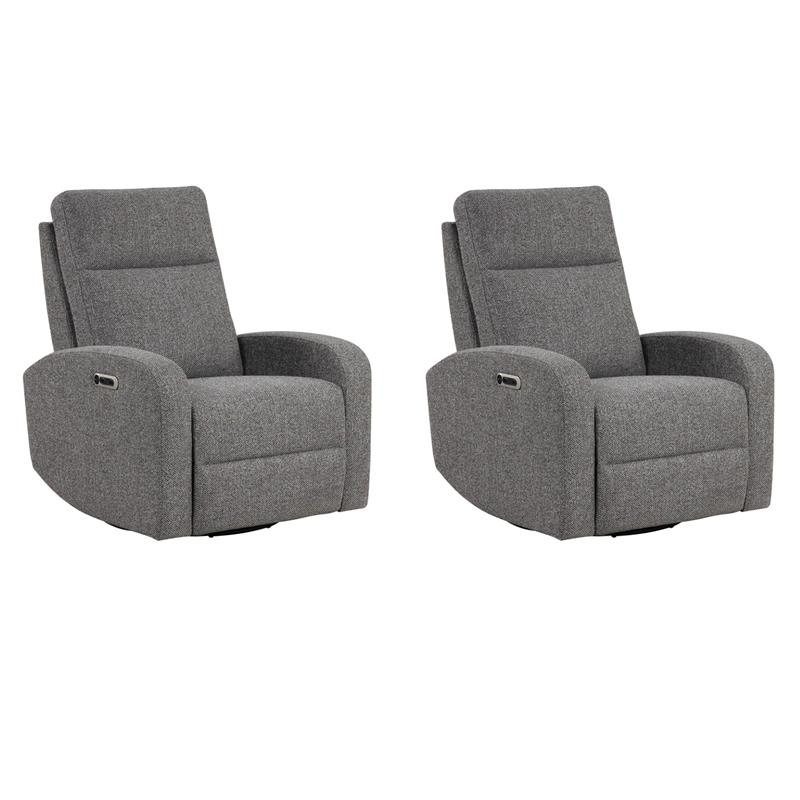 Pemberly Row Set of 2 Contemporary Leather Power Swivel Glider Recliner in Gray