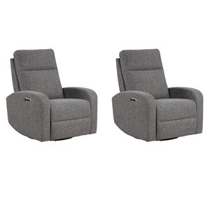 Pemberly Row Set of 2 Contemporary Leather Power Swivel Glider Recliner in Gray