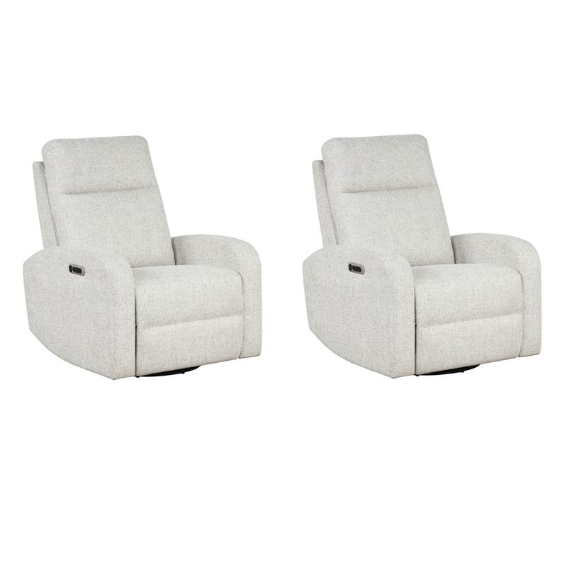 Pemberly Row Set of 2 Contemporary Fabric Power Swivel Glider Recliner in Cream