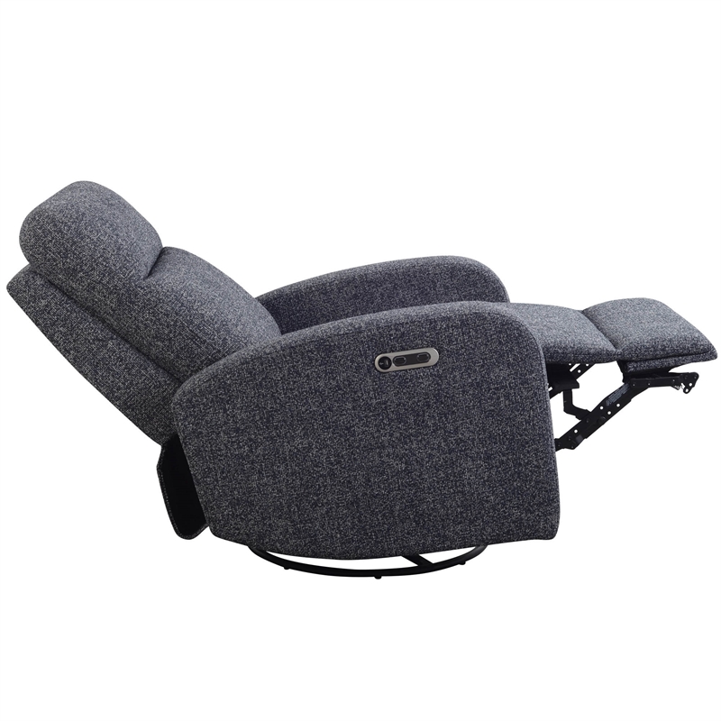 Pemberly Row Set of 2 Contemporary Fabric Power Swivel Glider Recliner in Black