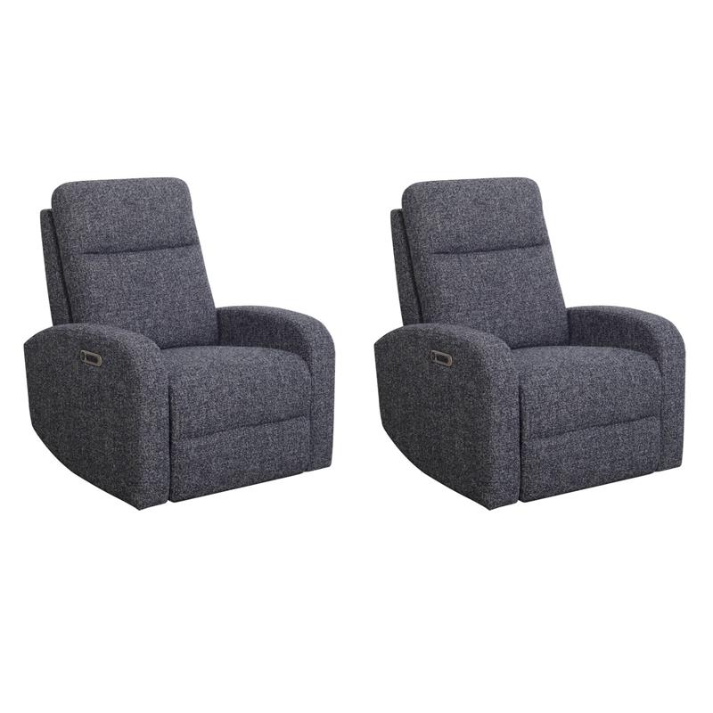 Pemberly Row Set of 2 Contemporary Fabric Power Swivel Glider Recliner in Black