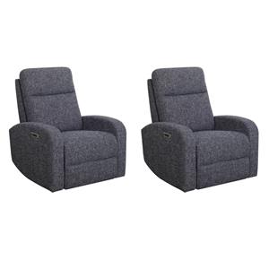Pemberly Row Set of 2 Contemporary Fabric Power Swivel Glider Recliner in Black