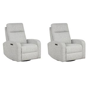 Pemberly Row Set of 2 Contemporary Fabric Power Swivel Glider Recliner in Beige