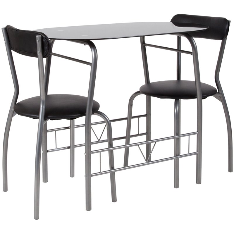 Pemberly Row Contemporary 3 Piece Glass Top Bistro Set in Black