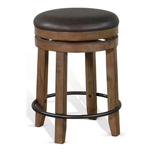 Pemberly Row Mid-Century 24&quot Backless Wood Swivel Stool in Brown (Set of 2)