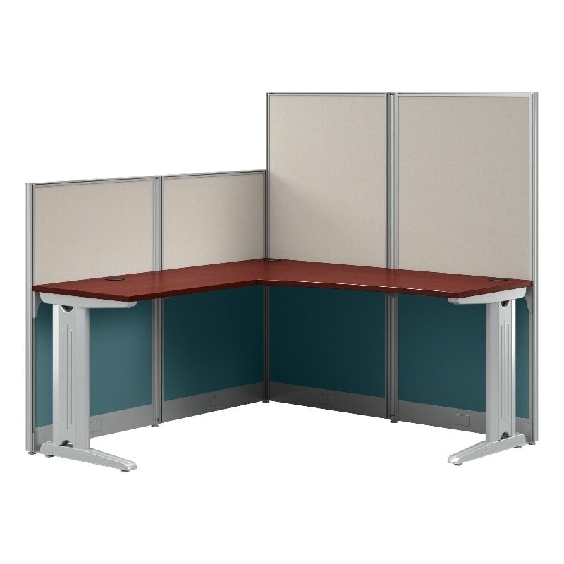 Pemberly Row 65W L-Shaped Cubicle Desk in Hansen Cherry - Engineered Wood