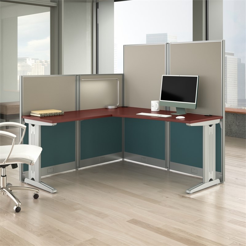 Pemberly Row 65W L-Shaped Cubicle Desk in Hansen Cherry - Engineered Wood