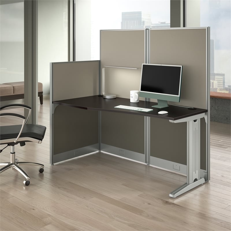 Pemberly Row 65W Straight Cubicle Desk in Mocha Cherry - Engineered Wood