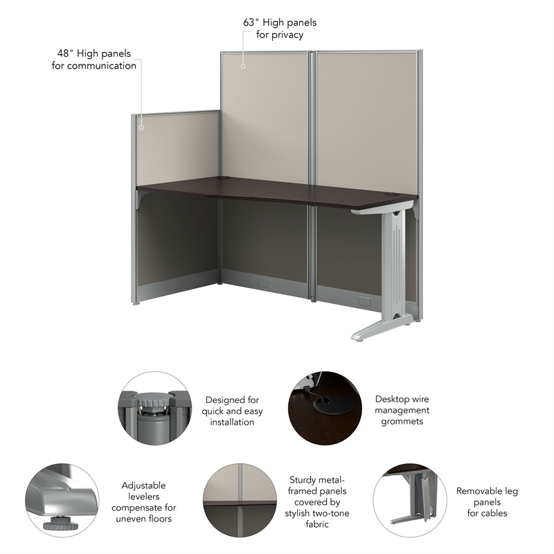 Pemberly Row 65W Straight Cubicle Desk in Mocha Cherry - Engineered Wood