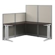 Pemberly Row 65W L-Shaped Cubicle Desk in Mocha Cherry - Engineered Wood