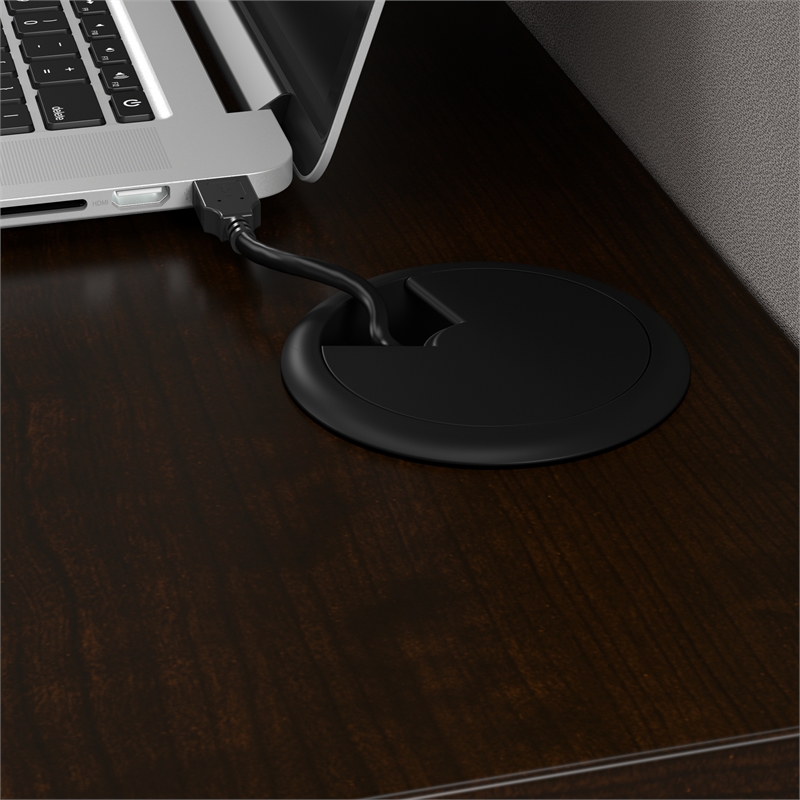 Pemberly Row 65W L-Shaped Cubicle Desk in Mocha Cherry - Engineered Wood