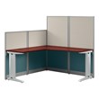 Pemberly Row Set of 4 Engineered Wood 65W L Shaped Cubicle Desk in Hansen Cherry