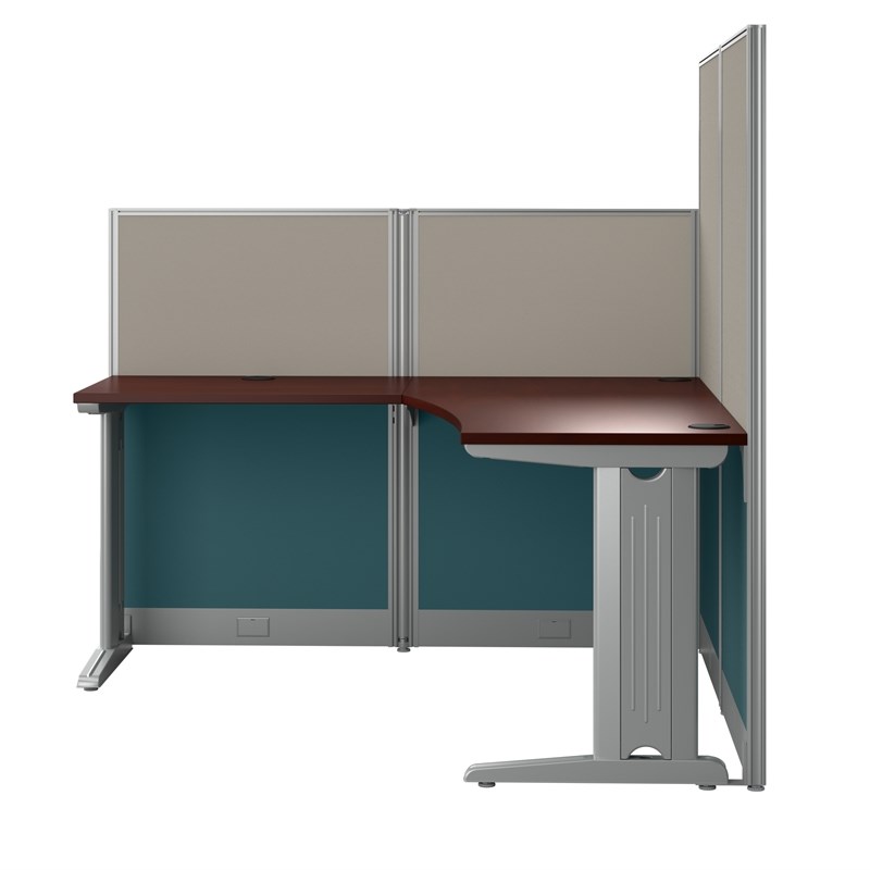 Pemberly Row Set of 4 Engineered Wood 65W L Shaped Cubicle Desk in Hansen Cherry