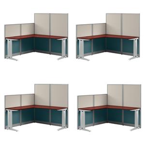 Pemberly Row Set of 4 Engineered Wood 65W L Shaped Cubicle Desk in Hansen Cherry