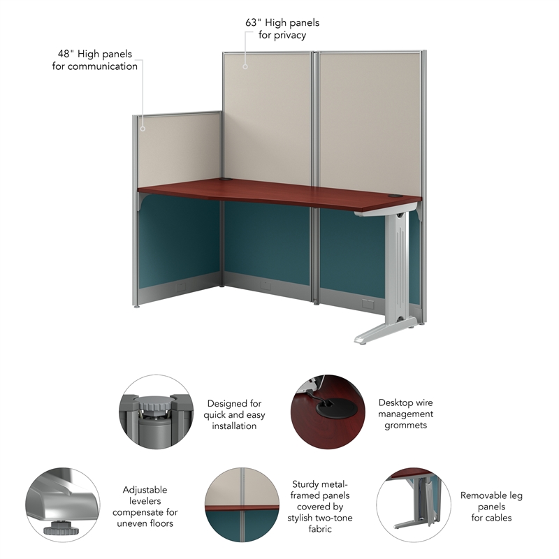 Pemberly Row Set of 4 Engineered Wood 65W Straight Cubicle Desk in Hansen Cherry
