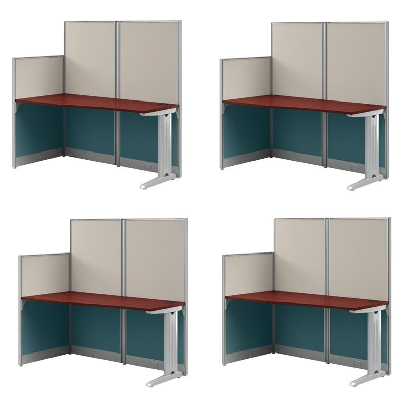 Pemberly Row Set of 4 Engineered Wood 65W Straight Cubicle Desk in Hansen Cherry