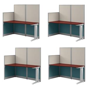 Pemberly Row Set of 4 Engineered Wood 65W Straight Cubicle Desk in Hansen Cherry