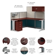 Pemberly Row Set of 4 Engineered Wood L Shaped Cubicle Desk Set in Hansen Cherry