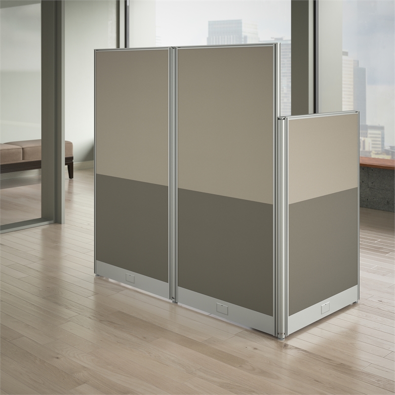 Pemberly Row Set of 4 Engineered Wood 65W Straight Cubicle Desk in Mocha Cherry