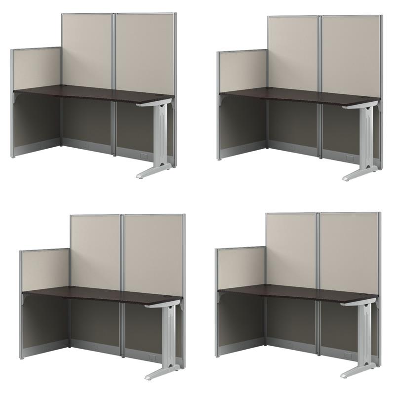 Pemberly Row Set of 4 Engineered Wood 65W Straight Cubicle Desk in Mocha Cherry