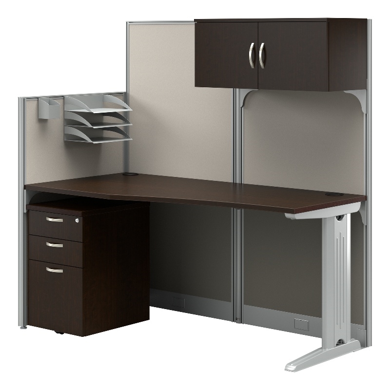Pemberly Row Set of 4 Engineered Wood Cubicle Desk with Storage in Mocha Cherry