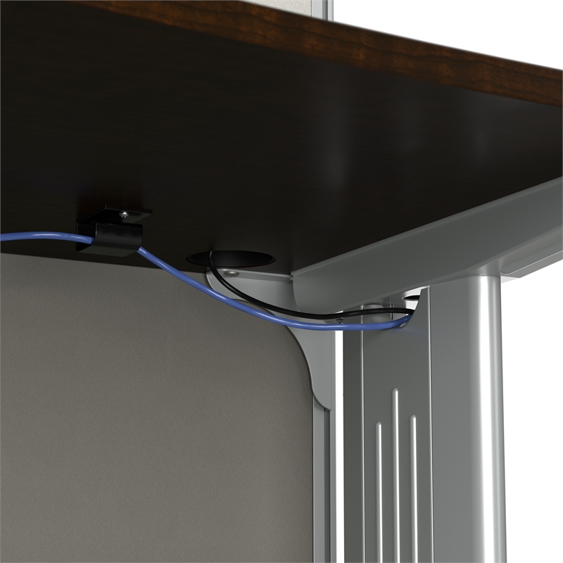 Pemberly Row Set of 4 Engineered Wood Cubicle Desk with Storage in Mocha Cherry