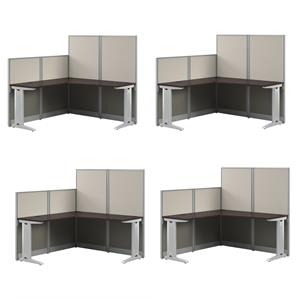 Pemberly Row Set of 4 Engineered Wood 65W L Shaped Cubicle Desk in Mocha Cherry