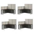 Pemberly Row Set of 4 Engineered Wood 65W L Shaped Cubicle Desk in Mocha Cherry