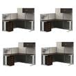 Pemberly Row Set of 4 Engineered Wood L Shaped Cubicle Desk Set in Mocha Cherry