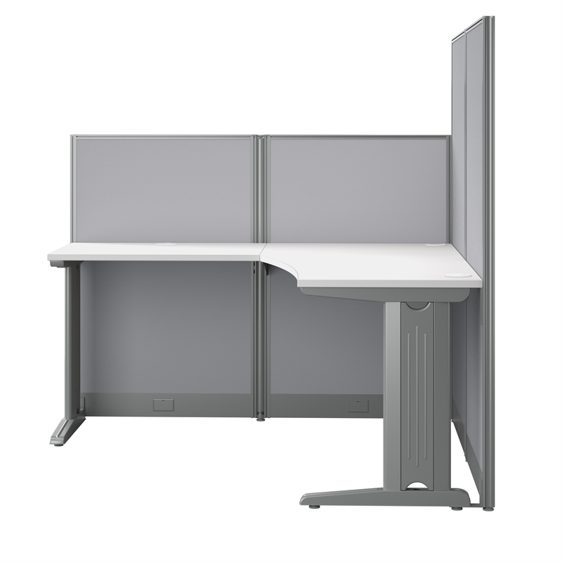 Pemberly Row Set of 4 Engineered Wood 65W L Shaped Cubicle Desk in Pure White